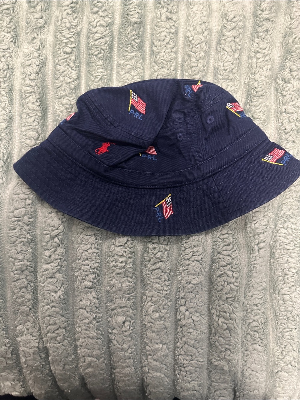 Polo by Ralph Lauren Navy Bucket Hat with Flag & Pony Embroidery